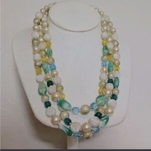Vintage JAPAN 50’s/60’s Elegant three -Strand Beaded Necklace!!